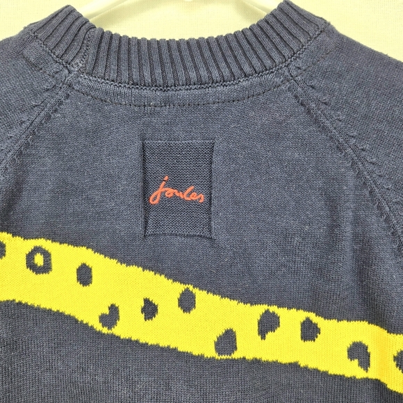 Joules Wrap-around Leopard Crew Neck Sweater. Navy/yellow. Size 4 Years. - Picture 9 of 14